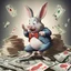 Placeholder: piggish cloven foot lying on stacks of money, bugs bunny playing poker