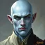 Placeholder: dnd, fantasy, cloud giant, portrait, face, close up, pale blue skin, clean shaven, bald, young, ascended, elegant, elegant clothes