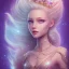 Placeholder: cosmic petit prince belle fine, profil de trois quart, grand front cosmique, peau bleu cristalline, yeux bleu, perle sur le front long cheveux blond et rose etoilé, cristaux sur le corps, collier de grande princesse, levres souriante, très jolie sourire