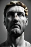 Placeholder: Ultra Realistic image, Roman sculpture, white marble material, Lionel Messi, gold Laurel leaves wreath, renaissance ornaments, chisel style, waist up portrait, epic, celestial, cinematic lighting, God light, god rays, 4k resolution, smooth details, ornate details, soft lighting, unreal engine 5, marble background.