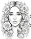 Placeholder: outline art for a gorgeous and sweet lady face, flowers in her hair, coloring page, long hair, white background, sketch style, only use outline, clean line art, white background, no shadows and clear and well outlined