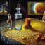 Placeholder: high-quality, fine-detail universe in a bottle on a tablecloth, melted crayon drawing, artwork, 8k, intricate, detailed, illustration, brian froud, howard lyon, george grie, ben goossens, anna dittman, jeffrey robert, don marco