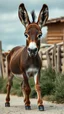 Placeholder: A man with very big head and small body looks like a donkey walking