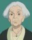 Placeholder: Abstract portrait of a dignified old woman with green eyes and white hair