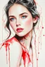 Placeholder: A beautiful young women painted with Liquid abstract white and red and painting,