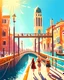 Placeholder: Ilustracion 2d de Venecia canal puente peatonal gente cielo soleado obra de arte 4k