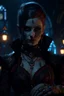 Placeholder: 4k full details full lights femme vampire, sang coule le long des canines, style victorien cyberpunk