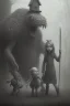 Placeholder: cute girl and litlle monster, Style John Kenn Mortensen,