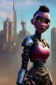 Placeholder: portrait,beautiful african robot, post-apocalyptic in a cyberpunk city, realistic, intriacte detail, sci-fi fantasy style, volumetric lighting, particales,highly detailed,cinamatic, deep