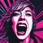 Placeholder: A woman screaming, close up black and white screenprint, film grain noise overlay, against a vibrant pink background, transgressive art, glitch scan lines, neonism, cutout collage aesthetic, abstract surrealism, neo cyberpunk renaissance, imaginative and beautifully bizarre, iridescent, CGSociety, album cover art, Houdini VFX render, 4k, in the style of (Edwin Austin Abbey and Martin ansin)