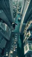 Placeholder: A top view of a high building and a man top view is jumping I. The air top view surrealism of the dark of a nightmare ten miles high and six foot deep, hyper photorealistic, hyper detailed clear art color, high resolution, octane render, tilt shift, HDRI Environment, all pictures gray