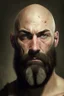 Placeholder: Portrait of a bald man, muscled, with quite-long brown beard, a black bandage on his left eye,