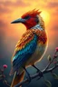 Placeholder: Bird theme. Realistic, hyperdetailed, intricately drawn, meticulous, vivid, vibrant colours. Fascinating digital painting. Sunset hours. Well detailed painting, intricate details, high resolution, high quality, ultra HD, 64K. A masterpiece. Perfect composition. Centered image. Full body length. Art in the style of Nicky Boehme.