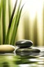 Placeholder: gentle shining background, spa stones and bamboo stem, pool in the background