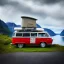 Placeholder: A Campervan is parking in a norwegian Fjord