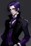 Placeholder: crea un personaje de anime, con pelo violeta oscuro, vestimenta elegante y oscura de la epoca victoriana.