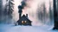 Placeholder: cabin in forest in winter smoke from chimney