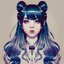 Placeholder: A beautiful portrait painting of a Singer Melanie Martinez face by Katsushika Hokusai, beautiful cyberpunk huge girl, symmetry, hyperdetailed, illustration darkblue tones,