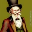 Placeholder: portrait of a old, elf man,, beard,top hat,elegant gold and green suit,smiling, by Jean Baptiste Monge