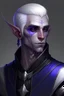 Placeholder: male drow elf, purple skin, short undercut white hair, high cheekbones