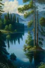 Placeholder: A painting of a beautiful place with a clear lake and trees beneath it