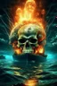Placeholder: an explosions in side crystal human skull brain and huge fire behind a nuclear submarine under the water ocean water in all the picture and the on the background