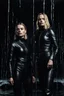 Placeholder: Margot Robbie and Georgia Henshaw in full black leather, trapped in a flooding chamber as water comes up to their necks.