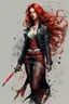 Placeholder: highly detailed full body character concept illustration of a long red haired, Pict woman, , maximalist, sharp focus, highest resolution, in the styles of Denis Forkas , and Masahiro Ito, boldly inked, 8k, coarse, gritty textures