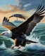 Placeholder: Alcatraz bird plummeting into the sea, portrait, ultra quality, hyper detailed, hyper realistic, oil painting, artwork, 8k