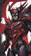 Placeholder: A close picture to Mix between symbiote and machine and batman in transformers cyborg with black metal and red details armor in solo leveling shadow art style with red details detailsis in fantasy world