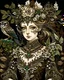 Placeholder: Beautiful venetian black and brown ink art rococo style Forest elf youndg woman portrait adorned with Forest owl and bird nest malachit and white ink art covered and bird headdress palimpsest venetian masquevoidcore rococo style botanical filigree Forest botanical wooden embossed costume armour ribbed with Forest mineral stone Bell flowers and costume botanical malachit colour and beige ink art brown ink art embossed wooden filigree fairy armour dress organic bio spinal ribbed detail of bokeh Fo