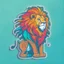 Placeholder: A sticker design in a minimalistic style featuring a caricature lion in vivid colors. The subject is presented alone on a neutral background.