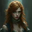 Placeholder: a pretty fantasy woman, loose ginger hair, young, plotting, troubled, dark fantasy art