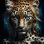 Placeholder: candy leopard, portrayed with the intricate facial features and extremely detailed pupils characteristic of Stefan Gesell's style, blended with the elongated forms and dramatic chiaroscuro reminiscent of El Greco, conveyed through a light painting technique with push processing, incorporating holographic elements for a dreamy, vibrant effect, soft skin texture, clarity achieved, supporting a perfect composition, cinematic atmosphere, delicate detail