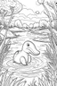 Placeholder: Draw a whimsical scene of a platypus exploring a riverbank, clean line art, white background, no shadows, well outlined, for kids coloring book.