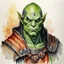 Placeholder: dnd, watercolour, illustration, portrait, half-orc, abbot