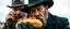 Placeholder: mean looking amish macho mafia thug with hot dog