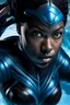 Placeholder: A black female superhero with water powers close up