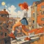 Placeholder: [art by Norman Rockwell] we find Pippi Longstocking in her late twenties, standing tall and confident on the rooftop of her eccentric, yet charming, apartment building. The wind sweeps through Pippi Longstocking's long, fiery hair, blowing it behind her like a vibrant flame. She has the same mischievous sparkle in her eyes, but there's a depth and wisdom that only age can bring. Dressed in a unique ensemble that combines playful quirkiness with a touch of sophistication, Pippi Longstocking exud