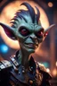 Placeholder: the most effective war paint, portrait of ultimate transcendent happy chat gremlin vampire alien chieftain punk frown with spotlights, in front of space portal dimensional glittering device, bokeh like f/0.8, tilt-shift lens 8k, high detail, smooth render, down-light, unreal engine, prize winning