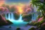 Placeholder: island waterfall palms twigs spring sunset pink flower bridge buterflies