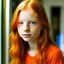 Placeholder: pretty girl, aged 13, ginger, conventionally attractive, realism, dreamy, tight top, bright