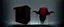 Placeholder: a faceless creature covered in blood holding up an empty black box