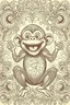 Placeholder: Outline art of laughing monkey with fancy background