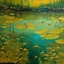 Placeholder: Gold wetlands with glowing and sparkling dragonflies designed in Moroccan rug art painted by Qiu Ying