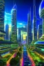 Placeholder: Create a vibrant and bustling metropolis of the future, where advanced technology meets architectural wonders. The city should exude a sense of energy, progress, and innovation. Incorporate towering skyscrapers with sleek designs, illuminated with neon lights and holographic displays. Populate the cityscape with flying vehicles, bustling crowds, and hints of greenery seamlessly integrated into the urban environment. Let the colors be bold and vibrant, 1400x240 pixels