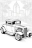 Placeholder: outline art for an adults coloring page, a customized 1932 Ford Deuce Coupe , white background,detailed sketch style,no color , only use outline, clean art , white background, no shadows and clear well outlined,