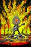 Placeholder: Firestarter animateur radio metal. Cartoon. Flames all around.