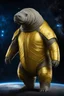 Placeholder: The giant tardigrade, its massive form defying logic, stands proud in a Star Trek uniform. The fabric of the uniform clings to its segmented body, the iconic gold and black colors accentuating its imposing presence. The Starfleet insignia, the badge of honor and duty, rests prominently on its chest, shimmering with an otherworldly glow. The uniform, once tailored for humanoid crew members, now stretches and adapts to accommodate the unique anatomy of the tardigrade. Its multitude of legs protrud