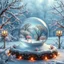 Placeholder: beautiful winter splendor, intricately decorated, in the middle there is a large transparent ice ball and inside the ball there is a beautiful, majestic spring panorama